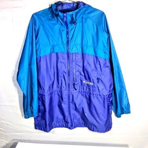 Columbia Women's Large Hooded Zip Two-Tone Blue and Purple Windbreaker Jacket
